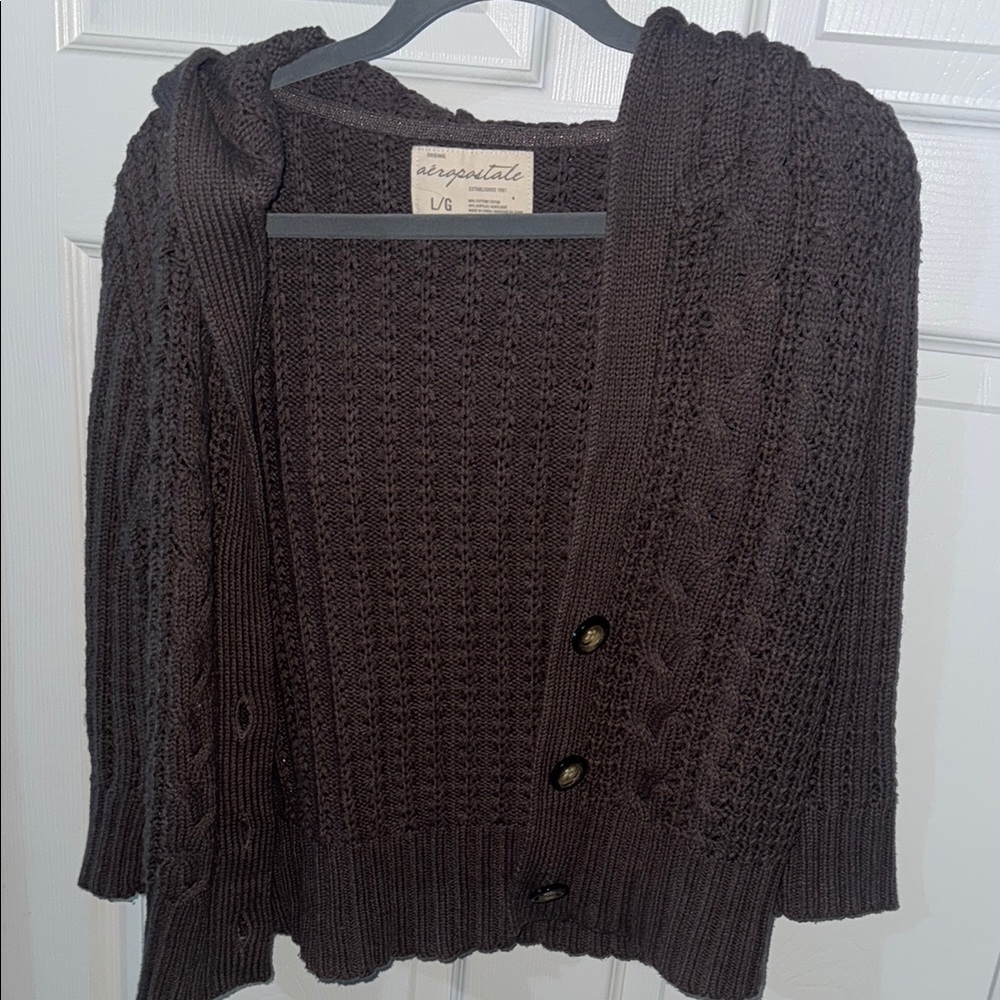 Aeropostale Brown Cable Knit Cardigan Sweater
